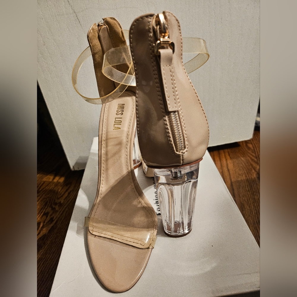 Miss Lola Beige Clear Heel Sandals